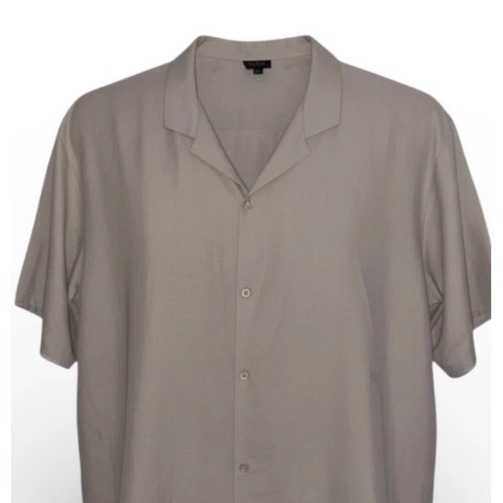 boohooMAN Linen Shirt Mens 5XL Natural Oversized Short Sleeve Camp Collar Shirt